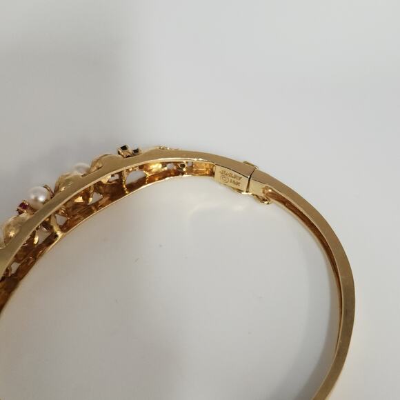 Antique 14k Yellow Gold Pearls,Ruby & Sapphire Bangle Bracelets - Picture 9 of 12